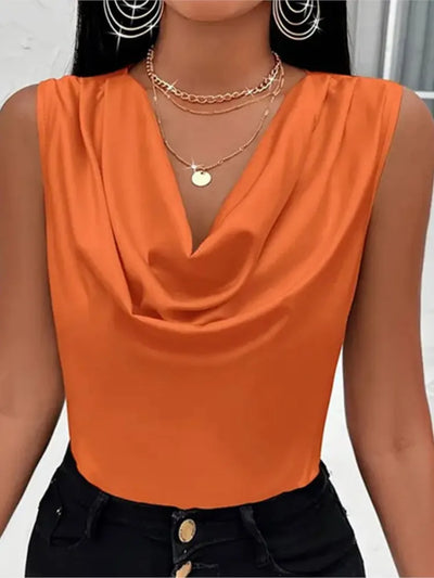 Spring Summer Women's Clothing New Fashion Throwing Collar Vest Satin Top Women's Slim Fit Sexy Sleeveless T-shirt