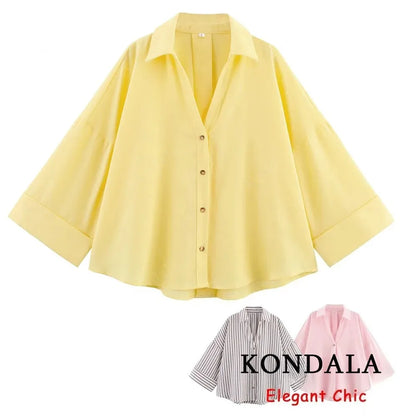 Women Fall Casual Loose Shirt Lapel Buttons Wide Sleeve Shirt 2025 New Spring Autumn Minimalist Holiday Versatile Shirt